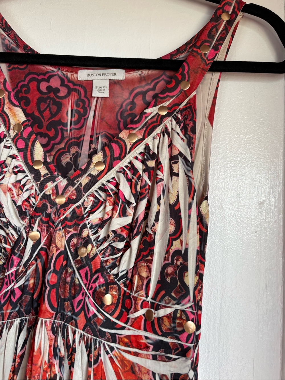 Boston Proper Studded Geometric Paisley Maxi Dress XS - Picture 3 of 6